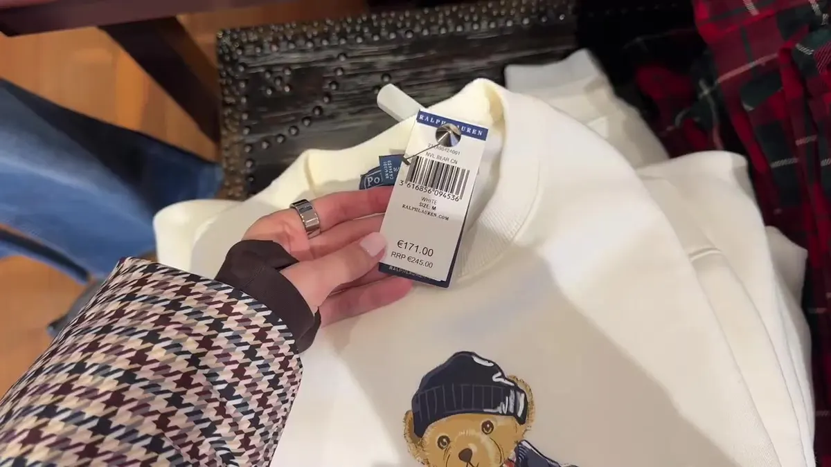 Cream Polo Bear knitwear with a Ralph Lauren tag showing €171 and RRP €245.
